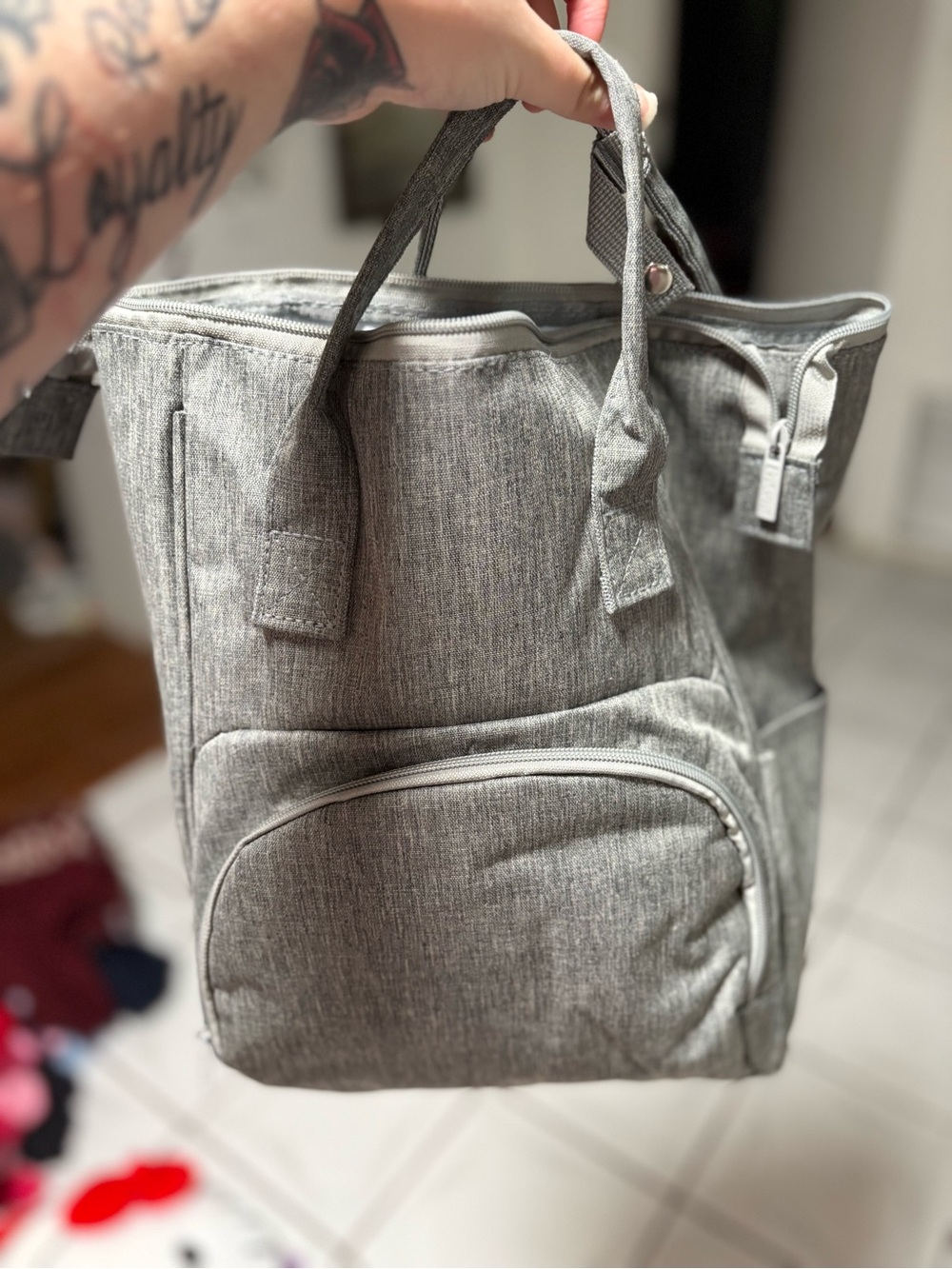 Gray Women's Tote Bag with Front Pocket